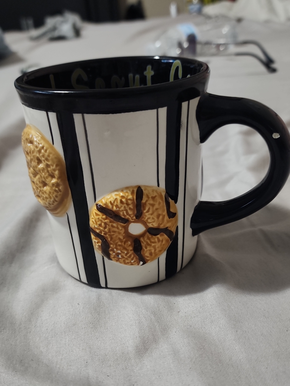 Ceramic Donut Accent Mug - Black & White with Gold Donuts